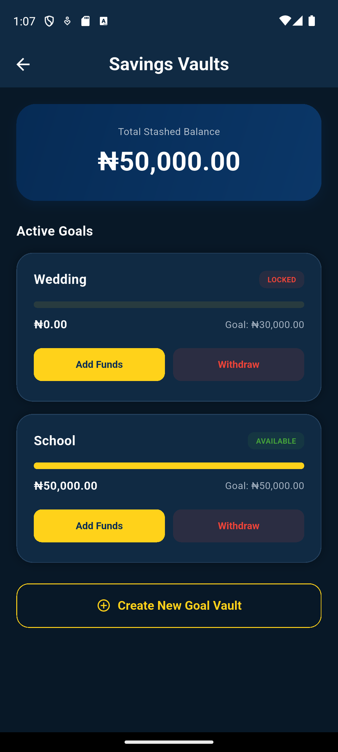 Savings and Adashe screen in Vokal Pay
